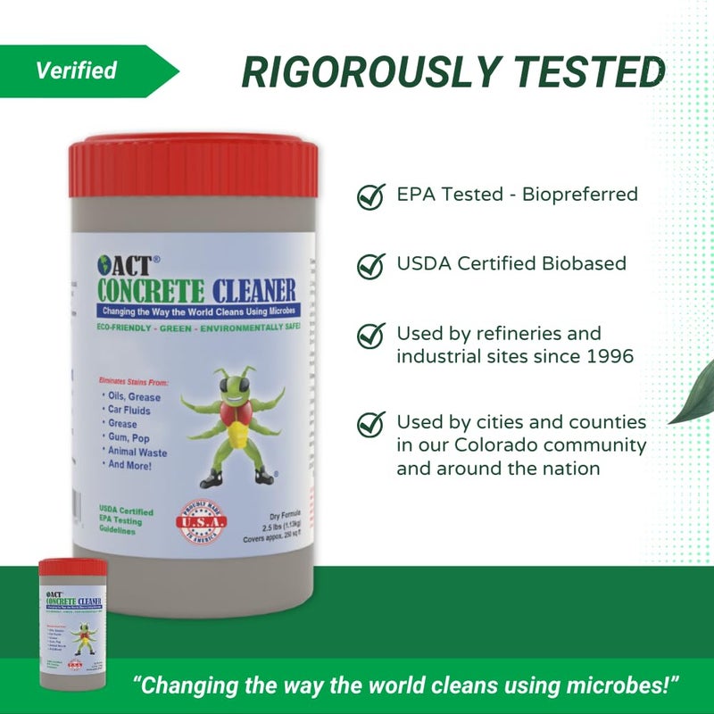 ACT Concrete Cleaner â€“ Eco-Friendly Dry Powder Oil Stain Remover for Driveways, Sidewalks, Garages & Commercial Use | HOA Approved | Bioremediation Formula | Safe around Pets | 2.5lb - Image 5